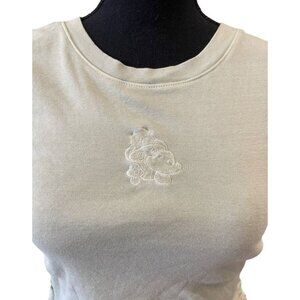 Embroidered mushroom ruched crop top Forever 21 sage green cotton